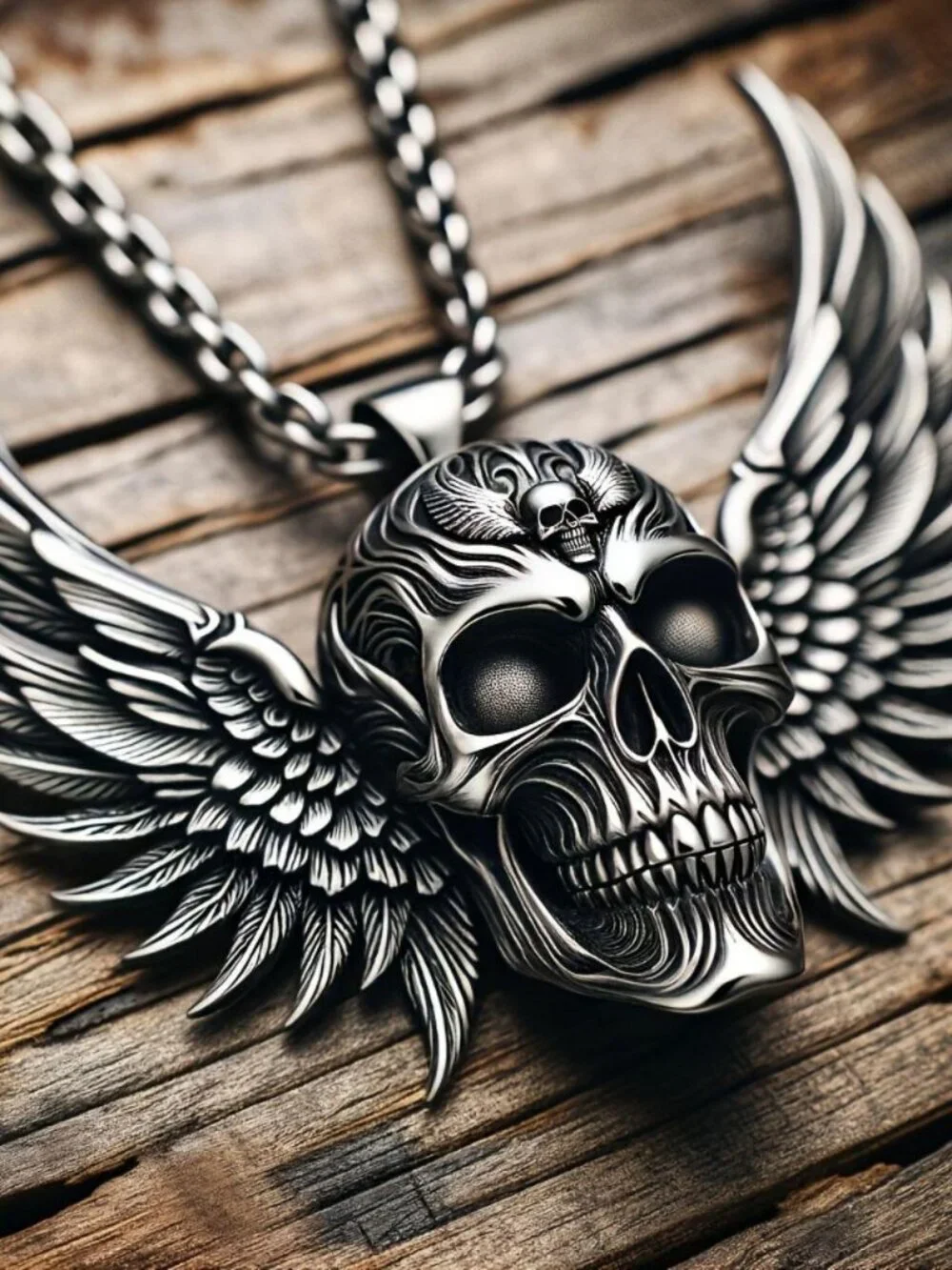 Mens deathwing skull pendant necklace 316L stainless steel